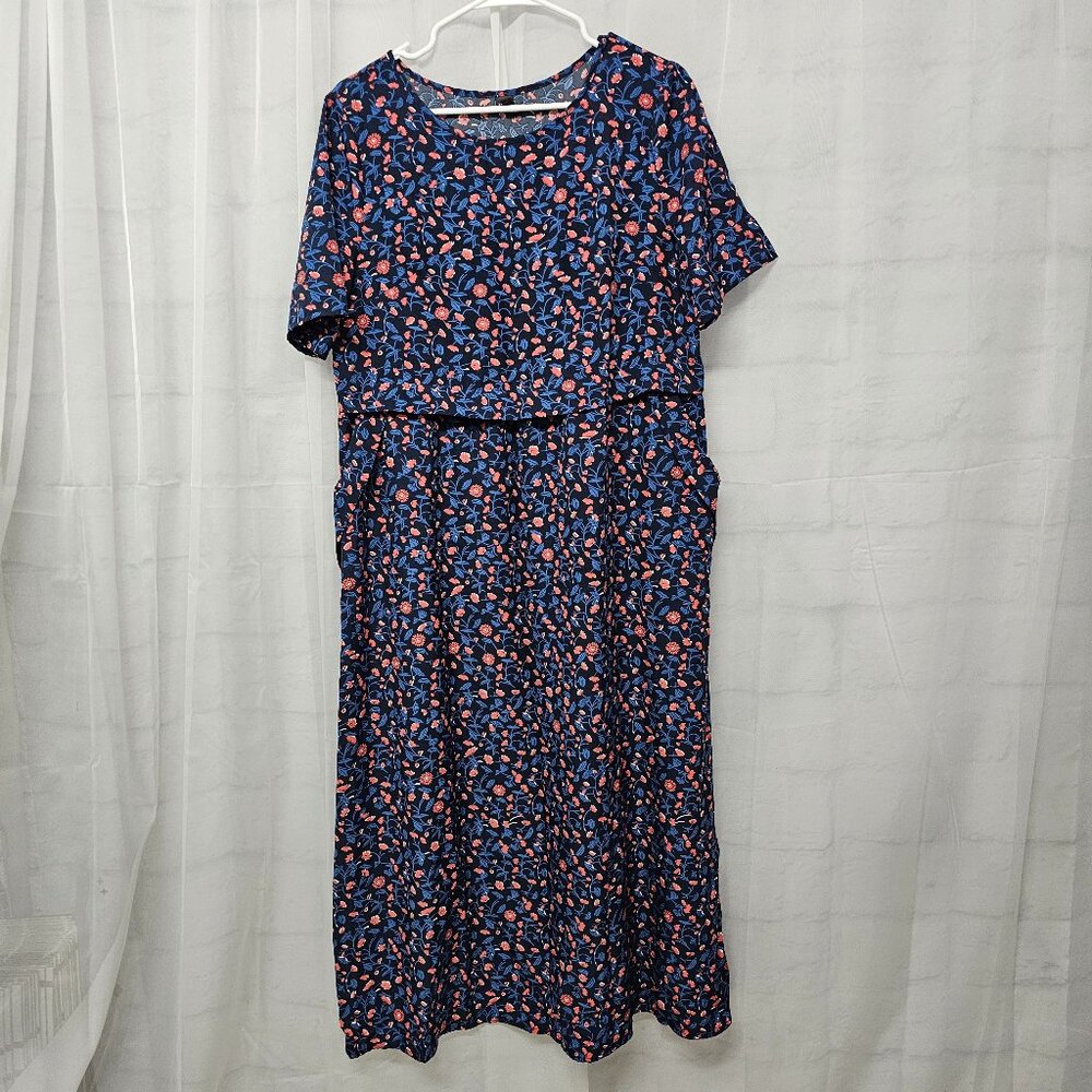 Emory Rose Dress Maxi Floral Blue Pink Cottagecore Shift Peasant L